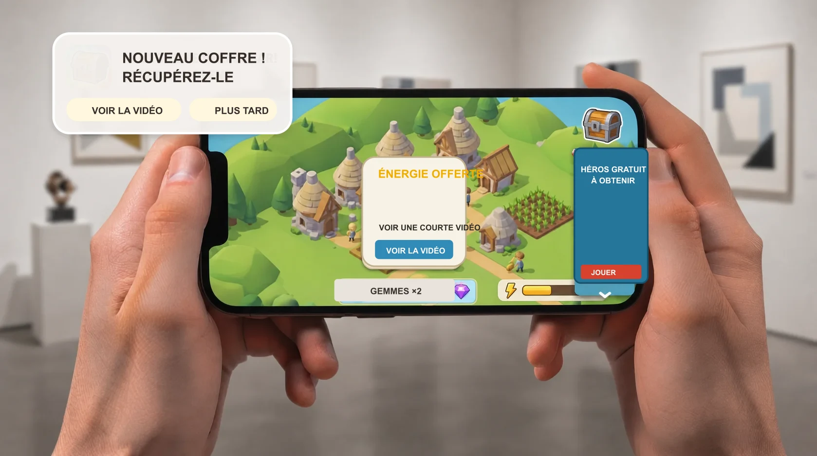 Un jeu coloré affiché sur un smartphone