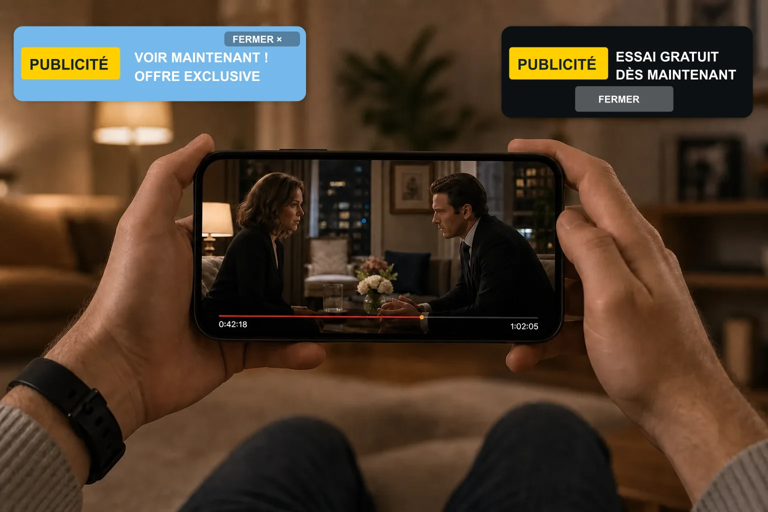 Une interface de streaming générique avec une fenêtre publicitaire